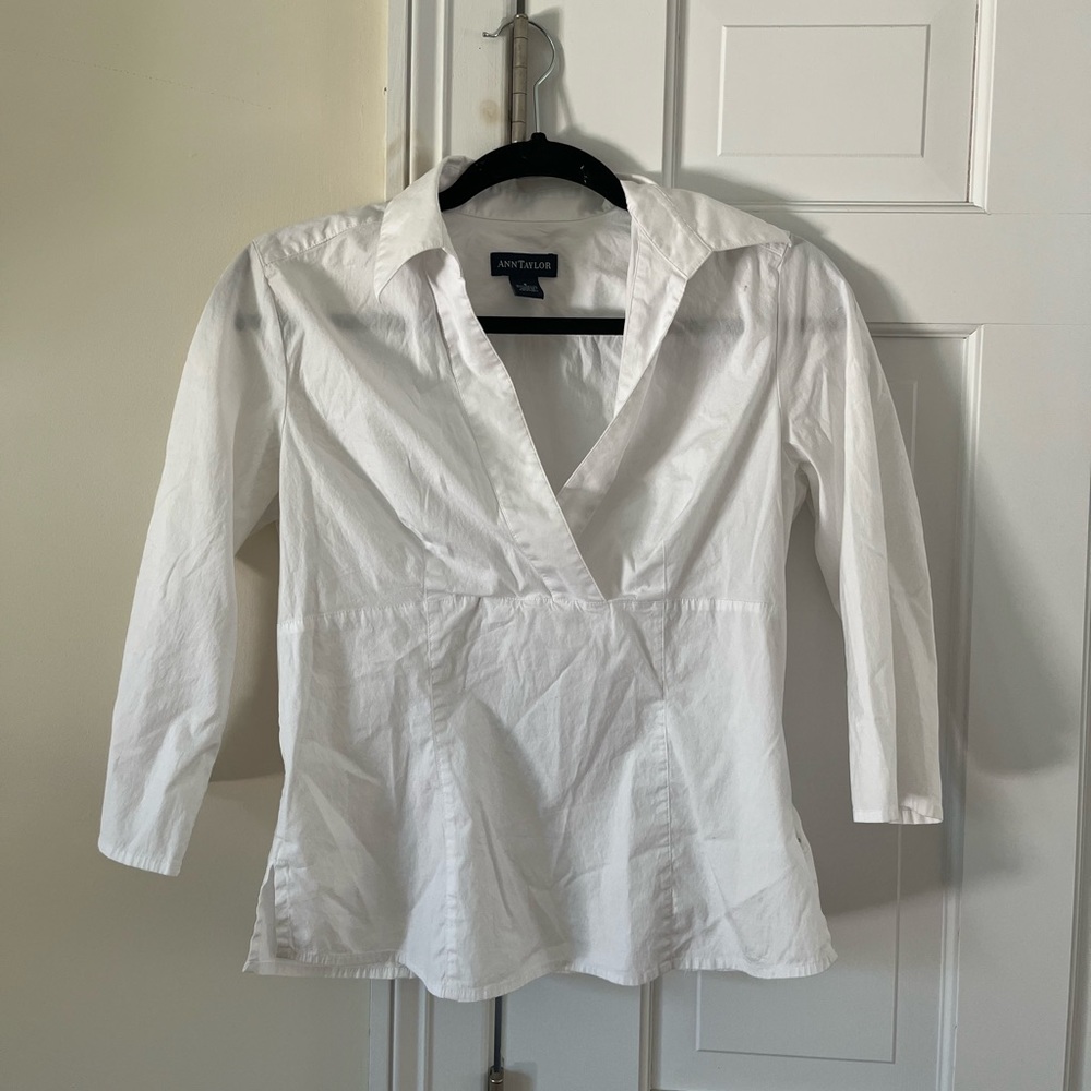 Ann Taylor White Collared Shirt Blouse